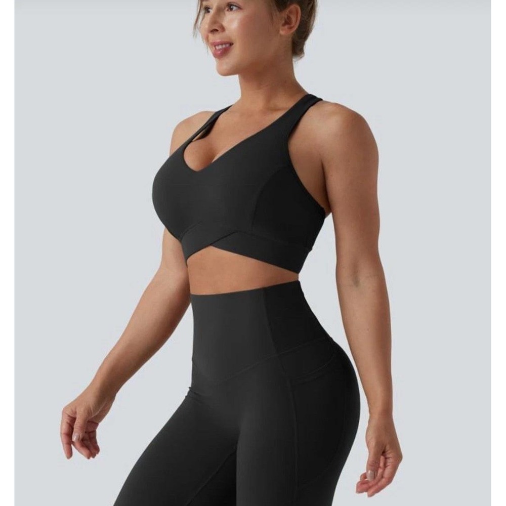 Halara SpeedWave High Impact Front Zip Sports Bra Adjustable Straps LG Black